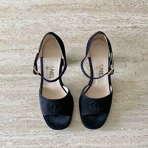 Vintage Chanel CC Ankle Strap Block Heel Sandals